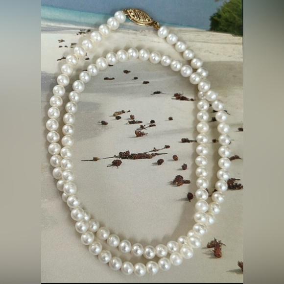 14k real solid golds fresh water pearls necklace - Picture 1 of 6